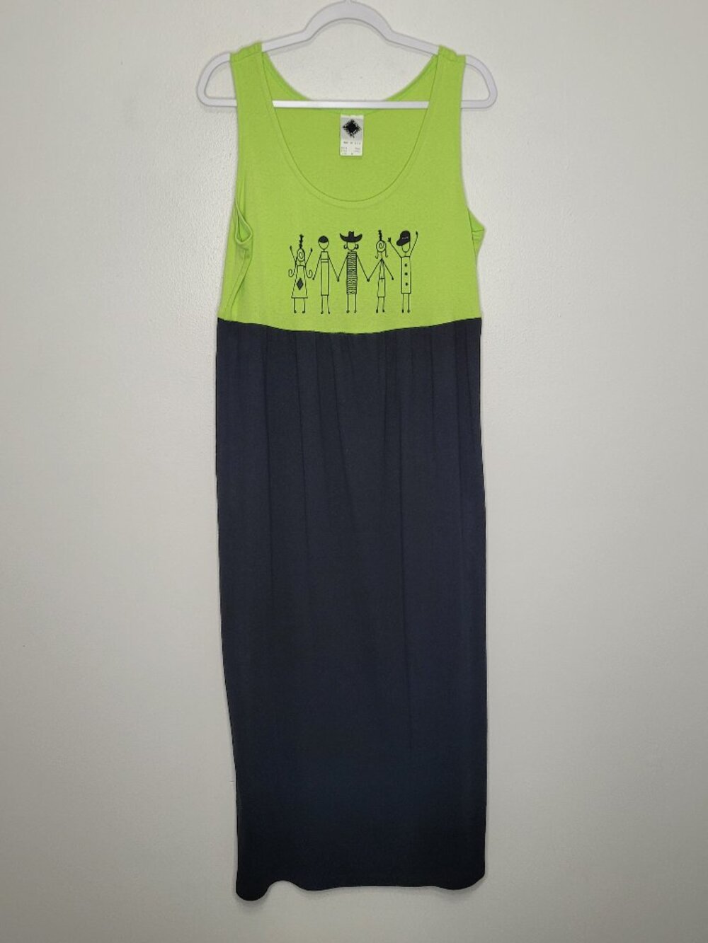 California Concepts lime green black artsy color block maxi midi dress size 16